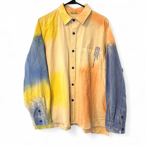 Beaster XL Embroidered Smiley Face Tie-Dye Button Down Shirt RARE - Picture 2 of 6